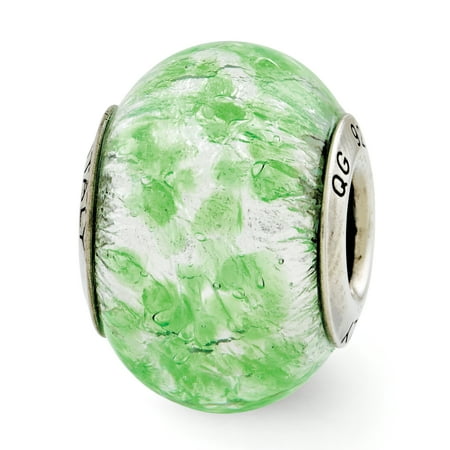 Italian Murano Glass Flower - Sterling Silver Reflections Green/White Italian Murano Glass Bead QRS2783