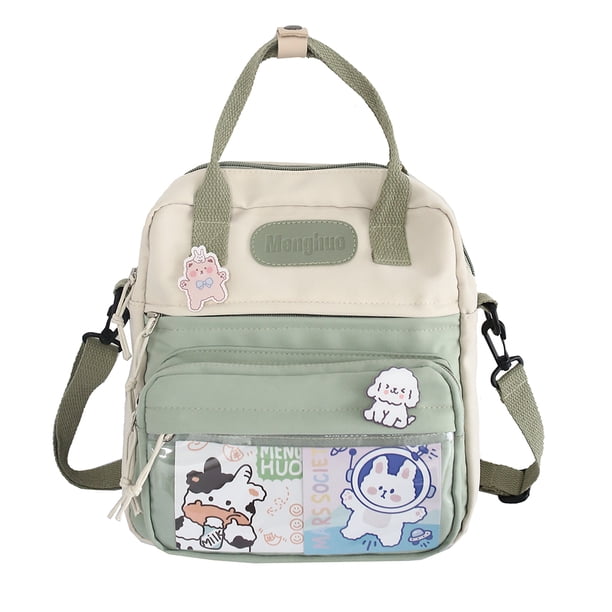 Sywqhk Mochila De Nailon Y Pvc Para Mujer, Bandolera De Color En Contraste Con Cremallera Para Mujer (Verde) Sywqhk Para estrenar