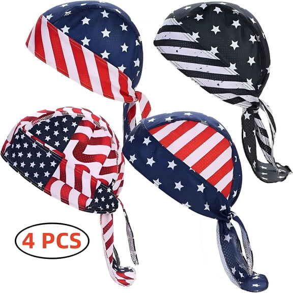 TELOLY 2026 4 Pack Sweat Wicking Dew Rag Cooling Helmet Liner Hat Large Motorcycle Head Wrap Bandana Stripe Caps for Men and Women