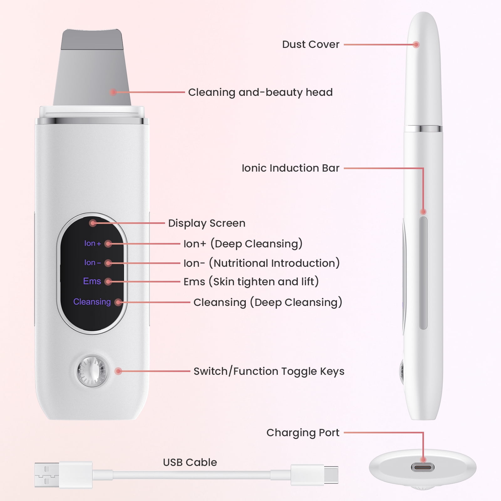 NEXPURE Skin Spatula - 4 Modes, Blackhead Remover, Pore Extractor, Deep Cleansing for Facial Skin Care, White