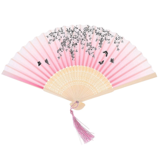 Vintage Folding Fan with Tassel Retro Hand Fan Handheld Folding Fan Dancing Cloth Fan