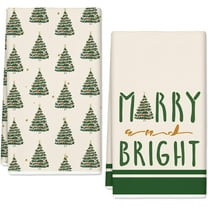 2Pcs Christmas Kitchen Towel Green Vintage Xmas Tree Dish Towels 18 x 26 Inch Hand Drying Tea Towel for Cooking Baking Cleaning