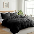 thumbnail image 4 of Peace Nest 3 Pieces Clipped Jacquard Geometric Tufted Duvet Covers & Pillow Sham Set ,Microfiber Soft Bedding Set with Zipper Closure 4 Ties, Wave Quilted, Black, Full/Queen Size, 4 of 7
