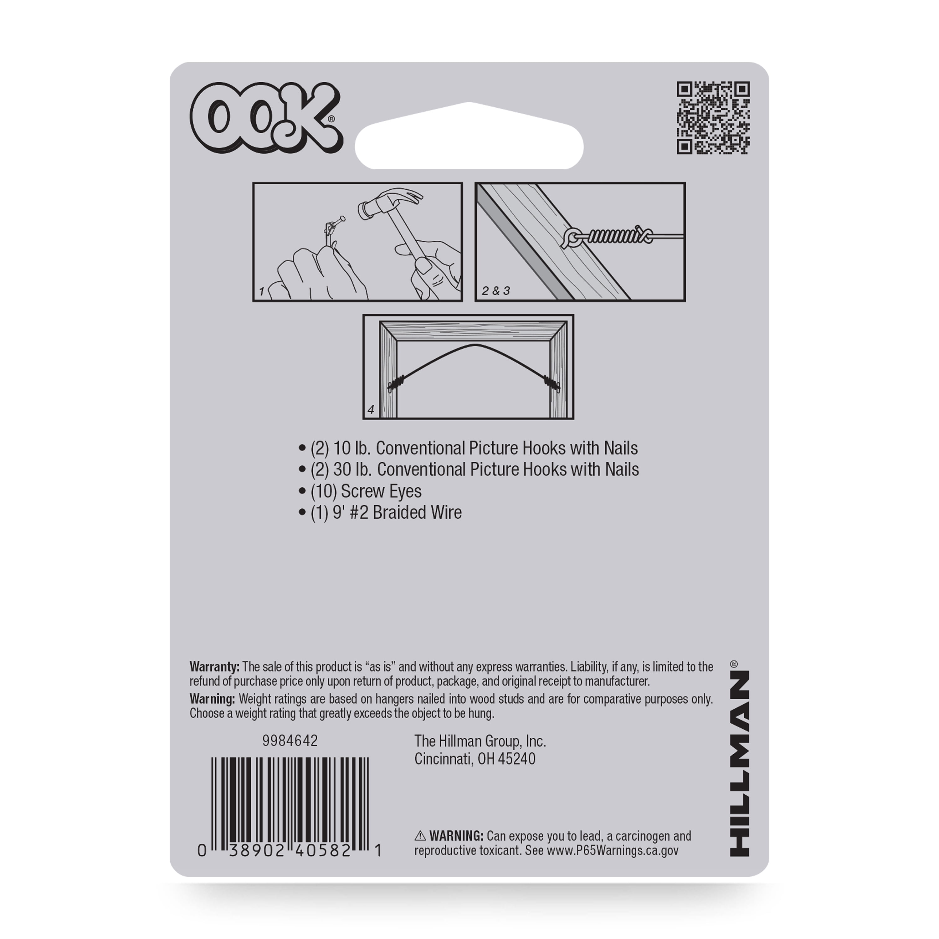 (3 pack) Ook Picture Hanging Kit, 10-30 lbs, Steel, Zinc Finish, Silver, 15 pack