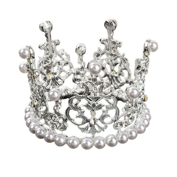 SUSUchens Faux Pearl Crystal Crown Ornament Princess Wedding Birthday Baking Cake Decor Golden