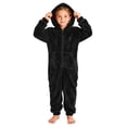 thumbnail image 2 of Cethrio Girls Fleece One-piece Pajamas, Long Sleeve Full Zip Warm Hooded Winter Loungewear Jumpsuit Size 13-14 Years Black, 2 of 5