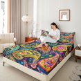 thumbnail image 3 of jejeloiu Colorful Paisley King Sheets For Men Women,Bohemian Pattern Bedding,Dark Multi,4pcs,1 Flat Sheet, 1 Fitted Sheet and 2 Pillowcases, 3 of 6