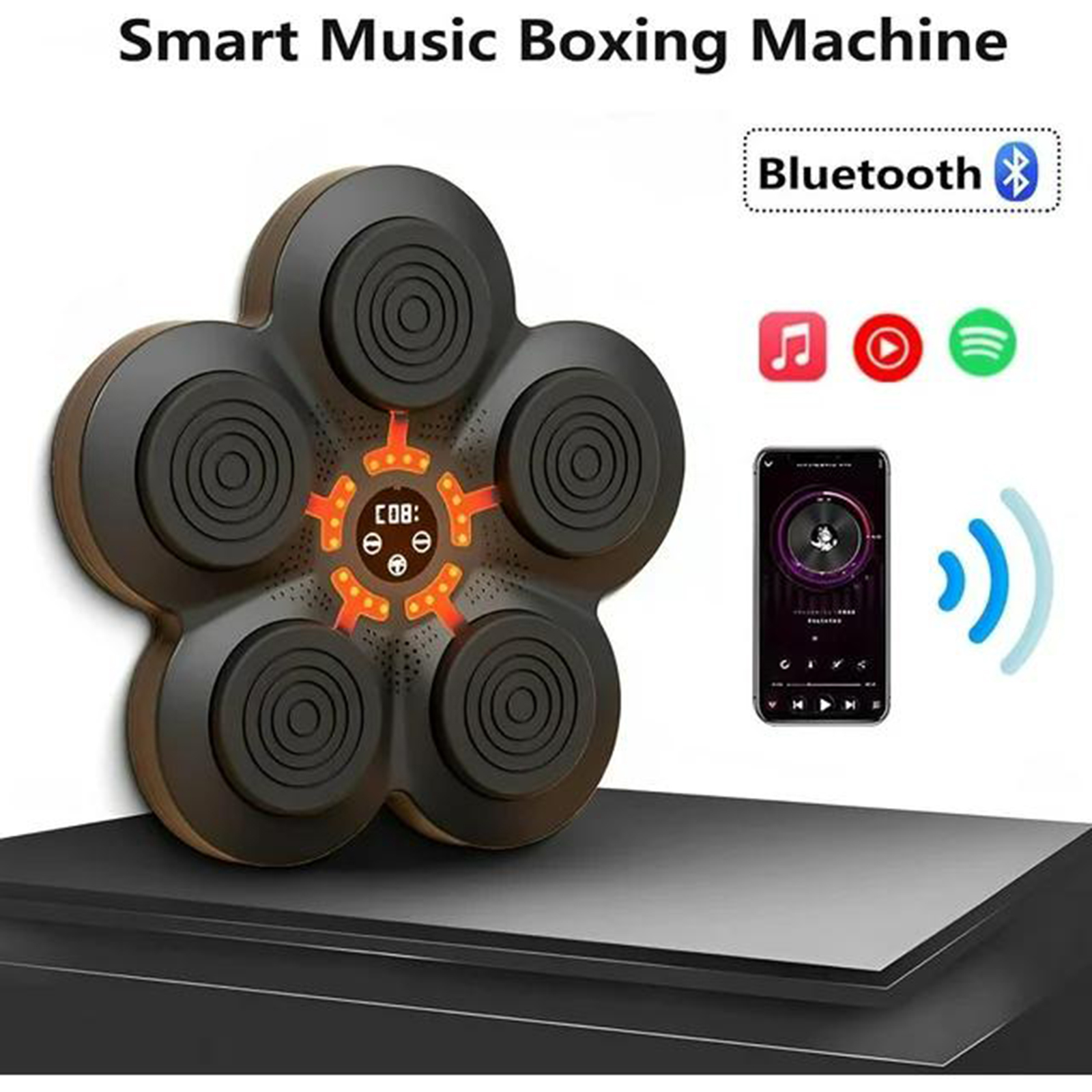 Music Boxing Machine With Bluetooth, LED Lights, Gloves – Wall Mounted Smart Punching Pad Game