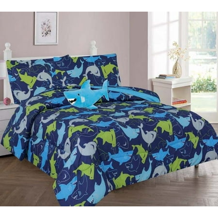 6 Pc Twin Shark Blue Complete Bed In A Bag Comforter Bedding Set