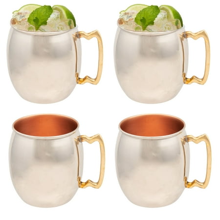- Old Dutch 4 Pack Inside Out 16oz Moscow Mule Mugs Solid Copper Drink Cup Set Nickel Plated with Handle