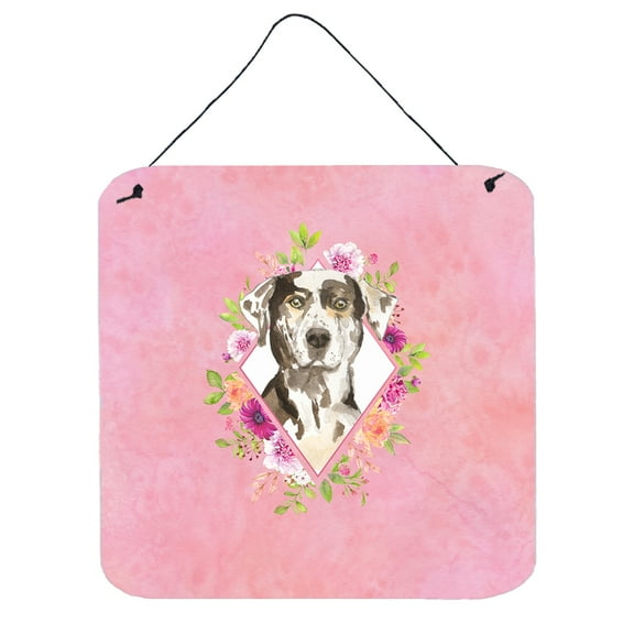 Carolines Treasures CK4249DS66 Catahoula Leopard Dog Pink Flowers Wall or Door Hanging Prints 6x6 multicolor