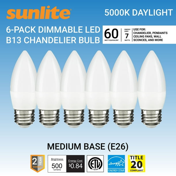 Sunlite LED B13 Decorative Chandelier Light Bulb, 7 Watts (60W=), 500
