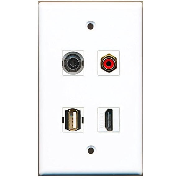 RiteAV - 1 Port HDMI 1 Port RCA Red 1 Port USB A-A 1 Port 3.5mm Wall Plate