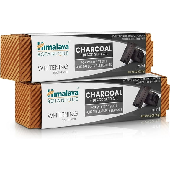 Himalaya Botanique Whitening Antiplaque Toothpaste, Mint Flavor with Charcoal & Black Seed Oil, 4 oz, 2 Pack