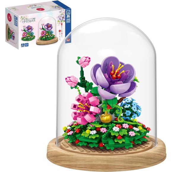 TRAHOO-Flower Bouquet Building Set Friends Sets Adults DIY Plants Bonsai Tree Decor Flowers Building Blocks Set Botanical Collection Valentine's Birthday Gift for Girls Mom Women Girlfriend(Violets)