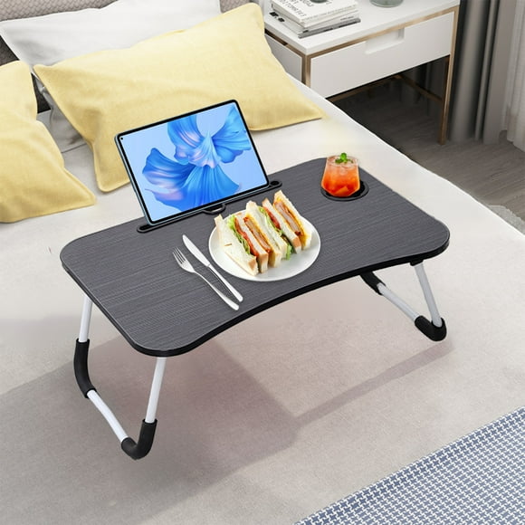 HOARBOEG Foldable Bedside Breakfast Tray With Card Slot And Cup Bracket Multifunctional Snack Table Suitable For Dining Sofa Watch Movie And Work Sturdy And Stable