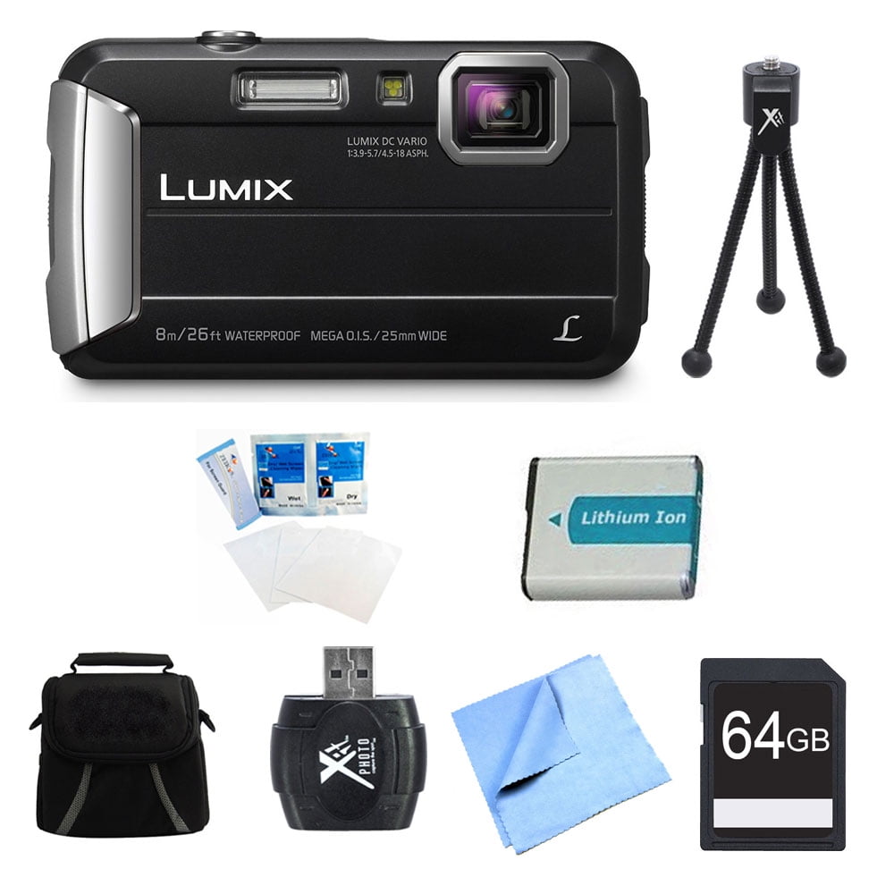 Panasonic LUMIX DMCTS30 Active Tough Black Digital Camera 64GB Bundle
