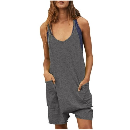 

Xihbxyly Jumpsuits for Women Clearance Casual Womens Summer Casual Sleeveless Rompers Loose Spaghetti Strap Shorts Jumpsuit Linen Scoop Neck Wide Leg Jumpsuit with Pockets Gray XL #4