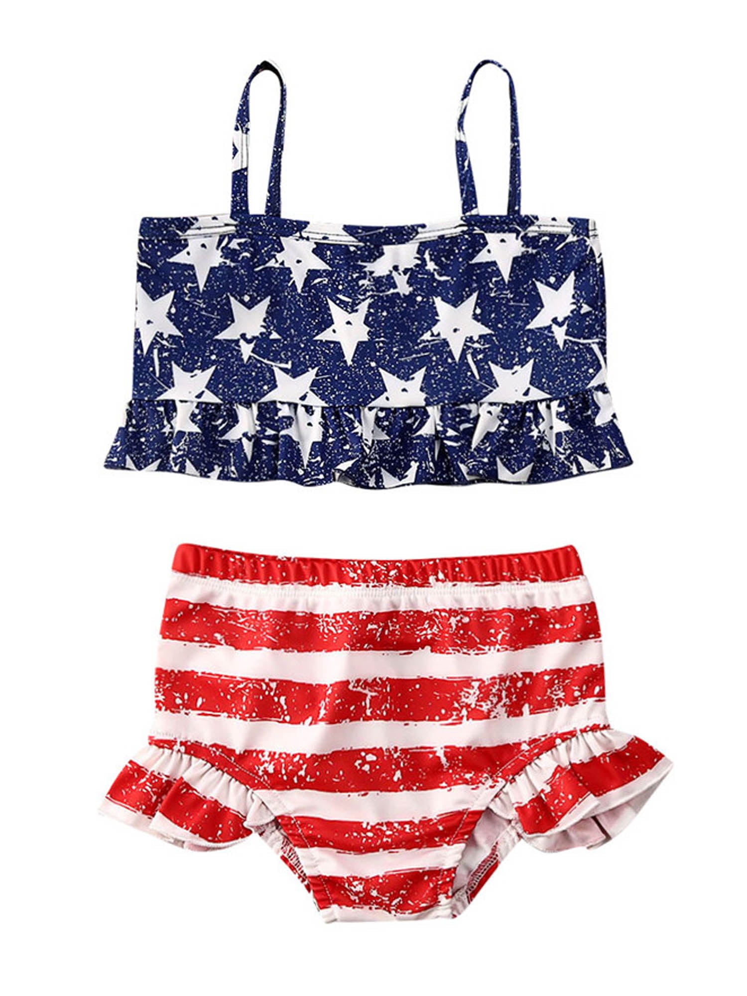 Toddler Baby Girls American Flag Swimsuit Stars Stripe Bikini Set
