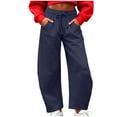 thumbnail image 2 of Ovbmpzd Workout Pants for Women Barrel Baggy Blue Wide Leg Sweatpants with Pockets High Waisted Drawstring Sweatpants for Women M, 2 of 9