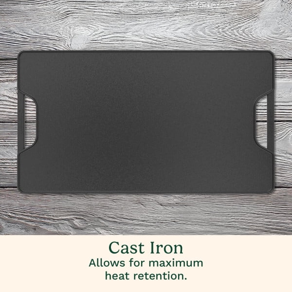 Cuisinart 2-in-1 Reversible Cast Iron Grill/Griddle Plate, Cooking for Campfire, Oven, Stovetop, Grill, 17.5” x 9.75” Dual-Sided Plate for Searing and Frying