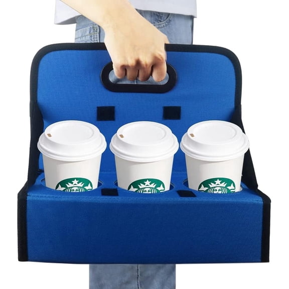 Cup Caddy 6 Cup Portable Drink Carrier with Handle Foldable Reusable Blue for Coffee Wine Cocktails