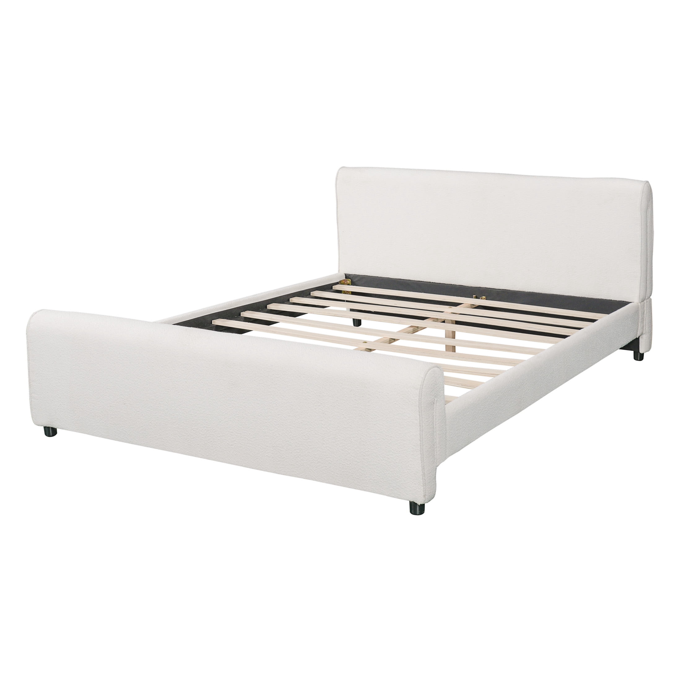 Christopher Knight Home Modern Queen Boucle Upholstered Curved Platform Bed, Round Headboard, White