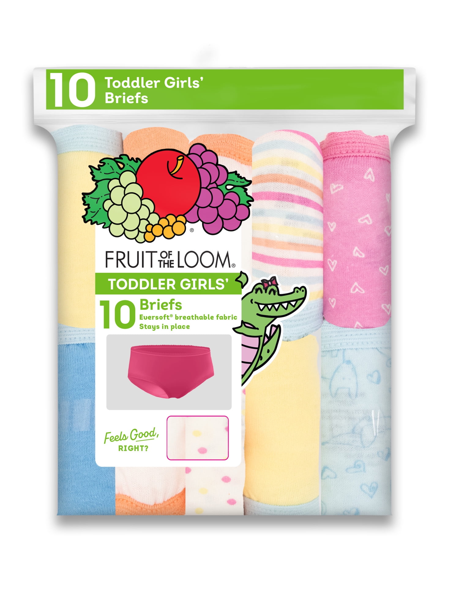 Fruit of the Loom Toddler Girl Eversoft Cotton Brief Underwear, 10-Pack, Sizes 2T-5T