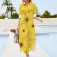 thumbnail image 3 of 2024 Yellow Sunflower Casual Dress Black Stripes Print Stylish Dresses Sexy V Neck Elegant Chiffon Dress Long Sleeve Clothing 4XL 5XL, 3 of 7