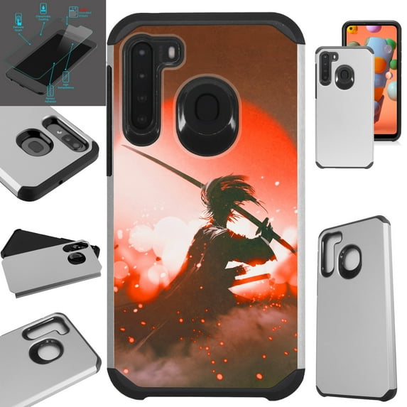 WORLD ACC Fusion Phone Case Compatible with Samsung Galaxy A21 + TEMPERED GLASS Hybrid TPU Phone Cover (Red Samurai)