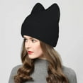 thumbnail image 2 of UJNDER Hats Women Knit Crochet Cute Plush Cat Hat with Ear Slouchy Knit Winter Warm Headwear Black, 2 of 5
