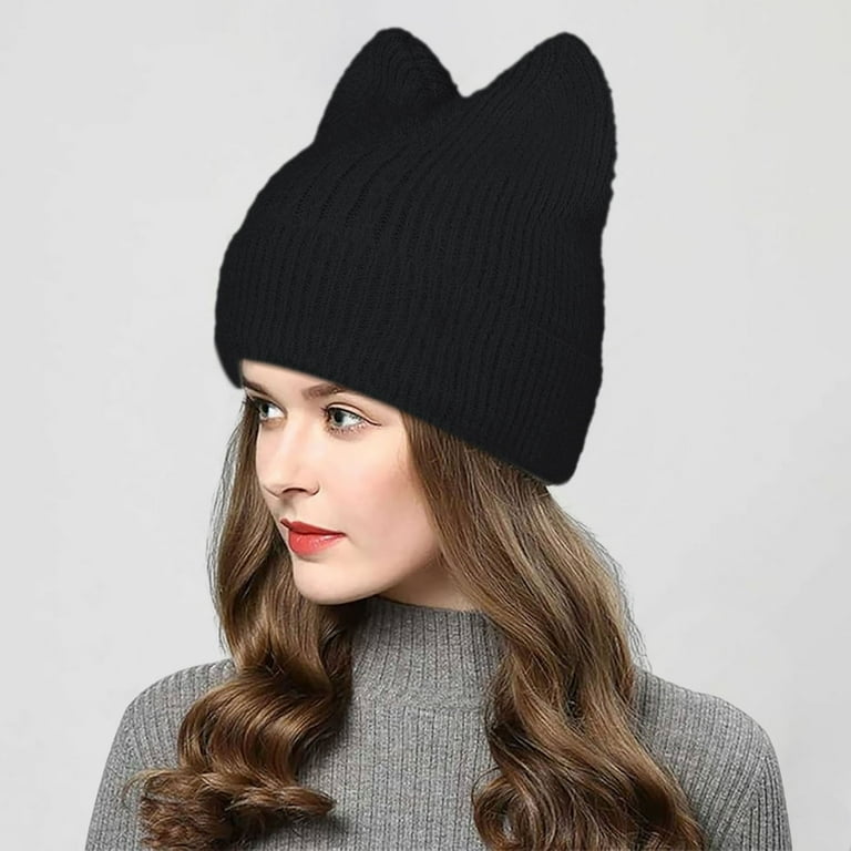 XFHLMJFF Crochet Hats for Women Cat Beanie Solid Color New