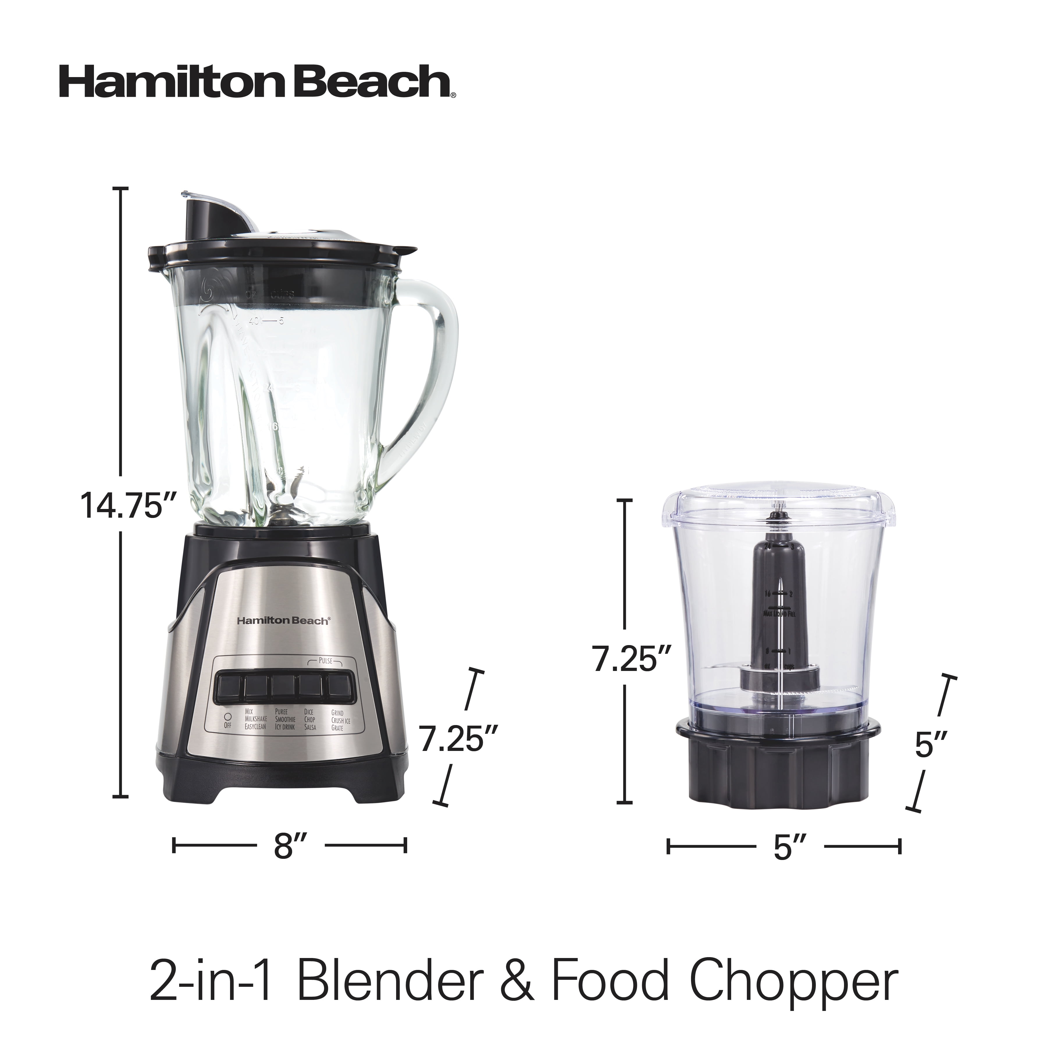 Hamilton Beach Power Elite Blender with 40oz Glass Jar and 3-Cup Vegetable  Chopper, 12 Functions & Personal Blender for Shakes and Smoothies with 14