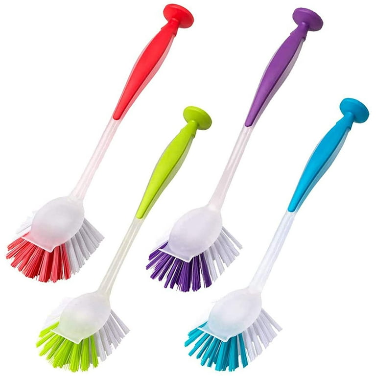 4 Pcs Dish Brush Set Dish Washing Brush with Suction Cup,Soft Grip