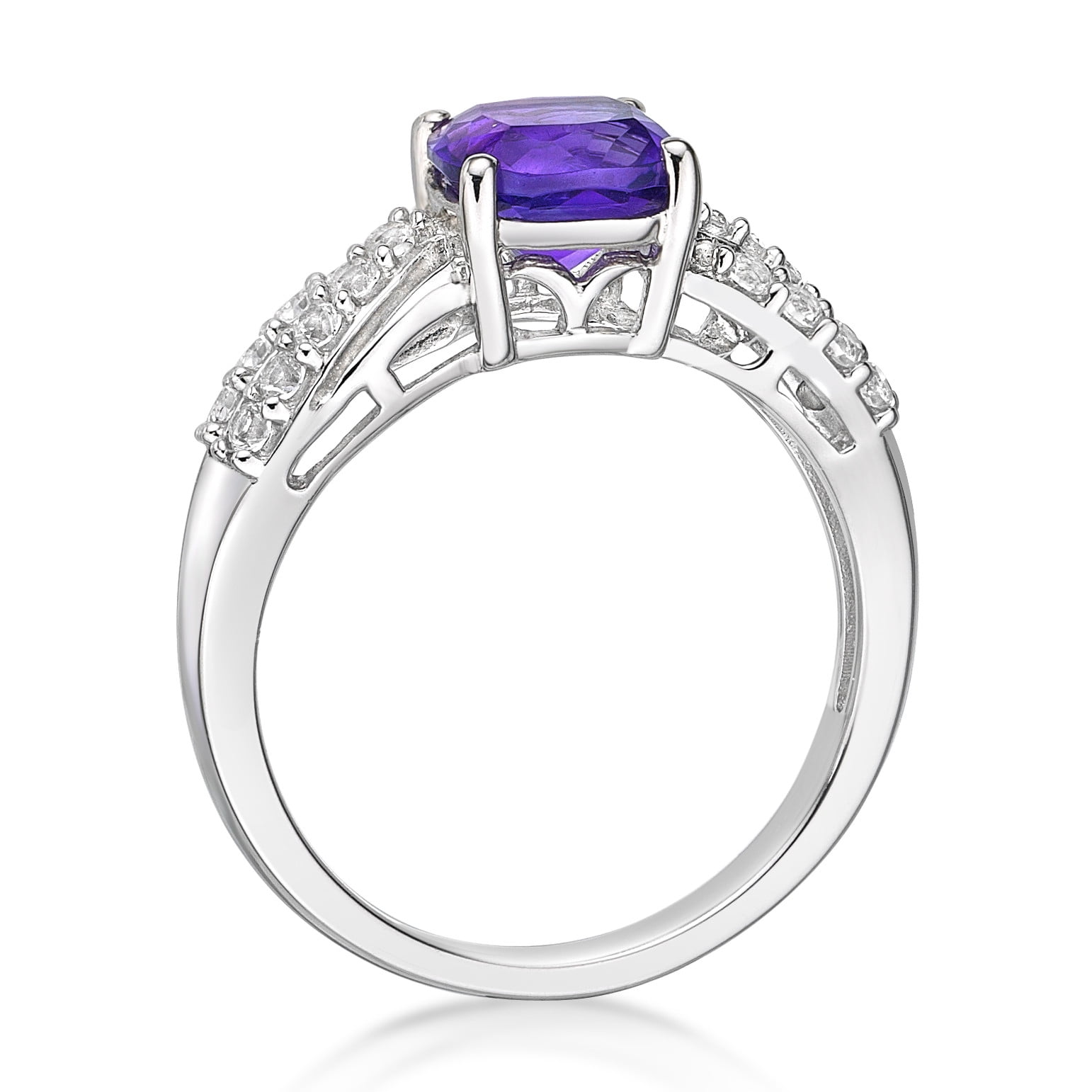 Jay Heart Designs 925 Sterling Silver Genuine Amethyst and Created White Sapphire Ring