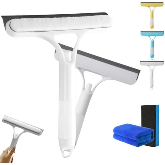 Shineshift 3 in 1 Window Cleaner, Squeezyclean - 3 in 1 Squeegee, Harborrs Alisanda Recyclable Silicone Window Squeegee Kit, Scrub & Wipe, Built-in Spray Bottle, Reusable, Cleans Car Glass (White)