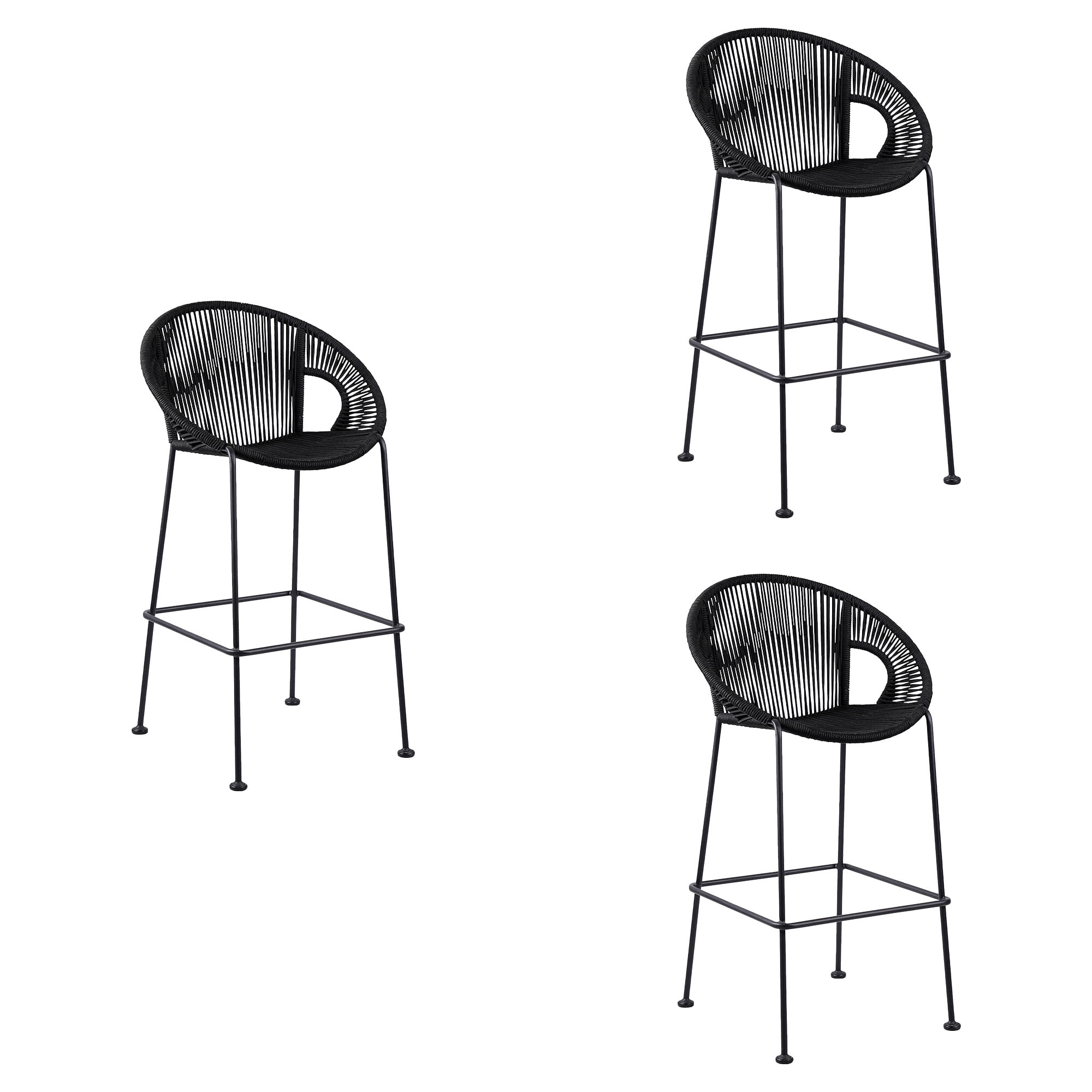 Acapulco 30" Indoor Outdoor Steel Bar Stool with Black Rope - Set of 3