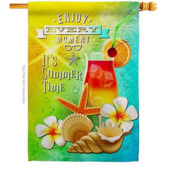 Breeze Decor H106100-BO Shells Drinks Summertime Fun & Sun 28 x 40 in. Double-Sided Decorative Vertical House Flags for Decoration Banner Garden Yard Gift