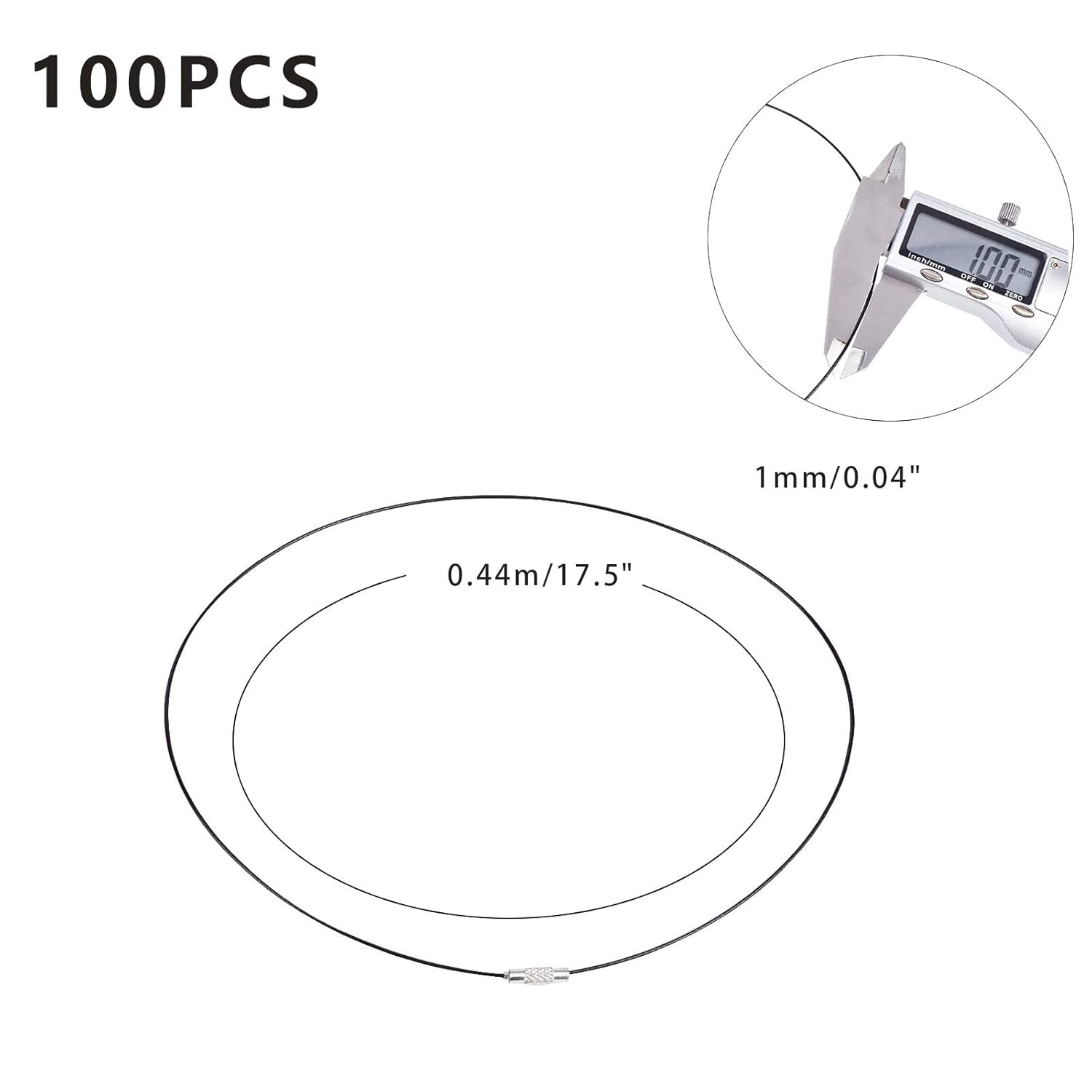 100pcs 100 Strands 17.5" Steel Wire Necklace Cord Jewelry Wire with Brass Screw Clasp Beading Wire Chains for DIY Jewelry Making-Black