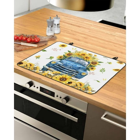 

Sunflower Stove Top Covers for Electric Stove Heat Insulation Fireproof Glass Cooktop Cover Counter Top Glass Stove Cover for Prevent Scratches 29 x21 Watercolor Summer Floral Botanical Truck