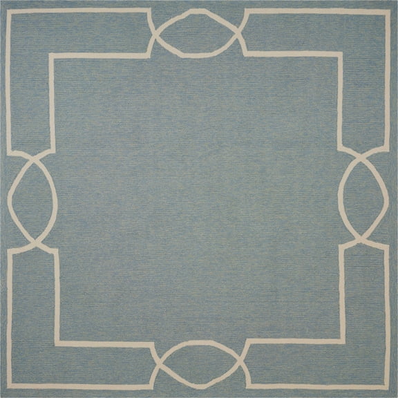 8'x11' Spa Blue Hand Hooked UV Treated Bordered Indoor Outdoor Area Rug