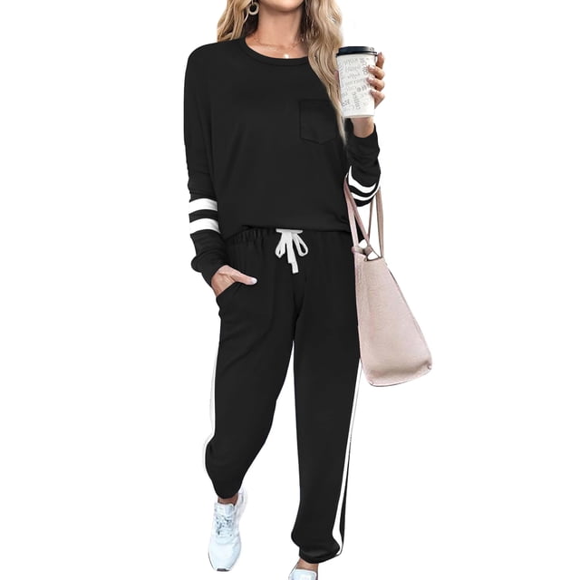 Conjuntos de sudaderas RUBZOOF para mujer, 2 piezas, color negro, talla M