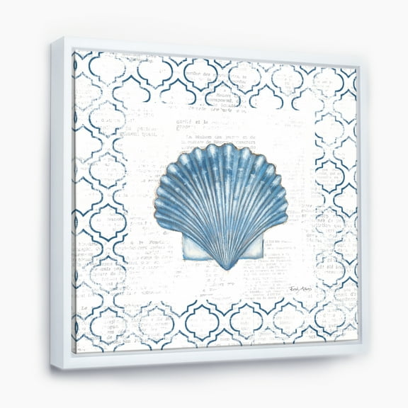 Designart ' Navy Blue Scallop Shell ' Nautical & Coastal Framed Canvas