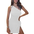 thumbnail image 1 of Sedceaty Women Party Dress, Glitter One Shoulder Hollow Waist Drawstring High Split Hip Dress, Ladies Bar/Club Tight Short One-Piece, 1 of 2
