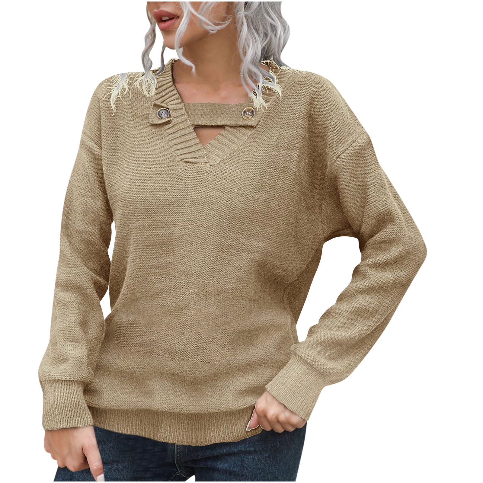 INC suÃ©ter de punto de manga larga para mujer, metÃ¡lico