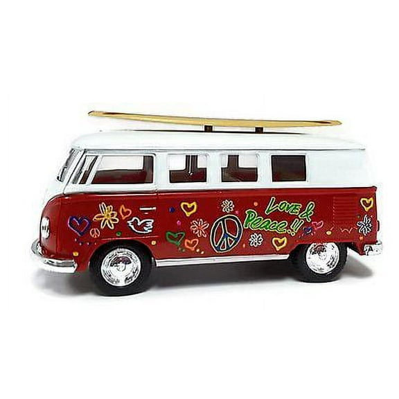Kinsmart Volkswagen Classical Bus 1962 Surfboard 1:32 Diecast Model Toy Bus Red