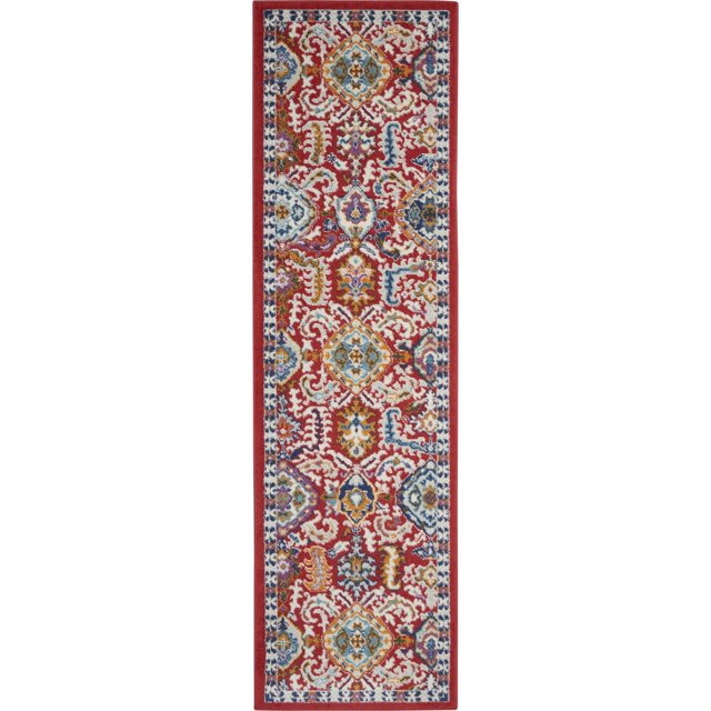 homeroots home decor 385644 2’ x 8’ Red and Multicolor Decorative Runner Rug