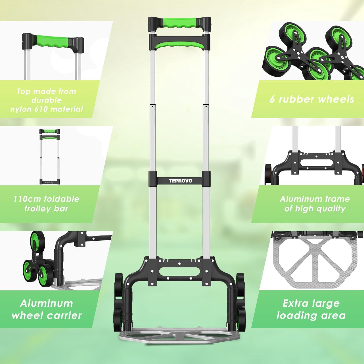 Stair Climbing Hand Truck Foldable Aluminum Dolly Cart 6-Wheel Stairs Climber 43.3 Handle 176lb Flat Load Home Warehouse No Assembly