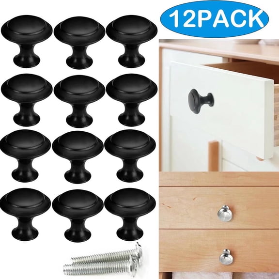 12 Pcs Kitchen Cabinet Knobs,Haomacro Round Mushroom Drawer Handles, Cabinet Hardware Round Knobs with Screws for Bathroom Cabinets Dresser Home Decor,Small,Black