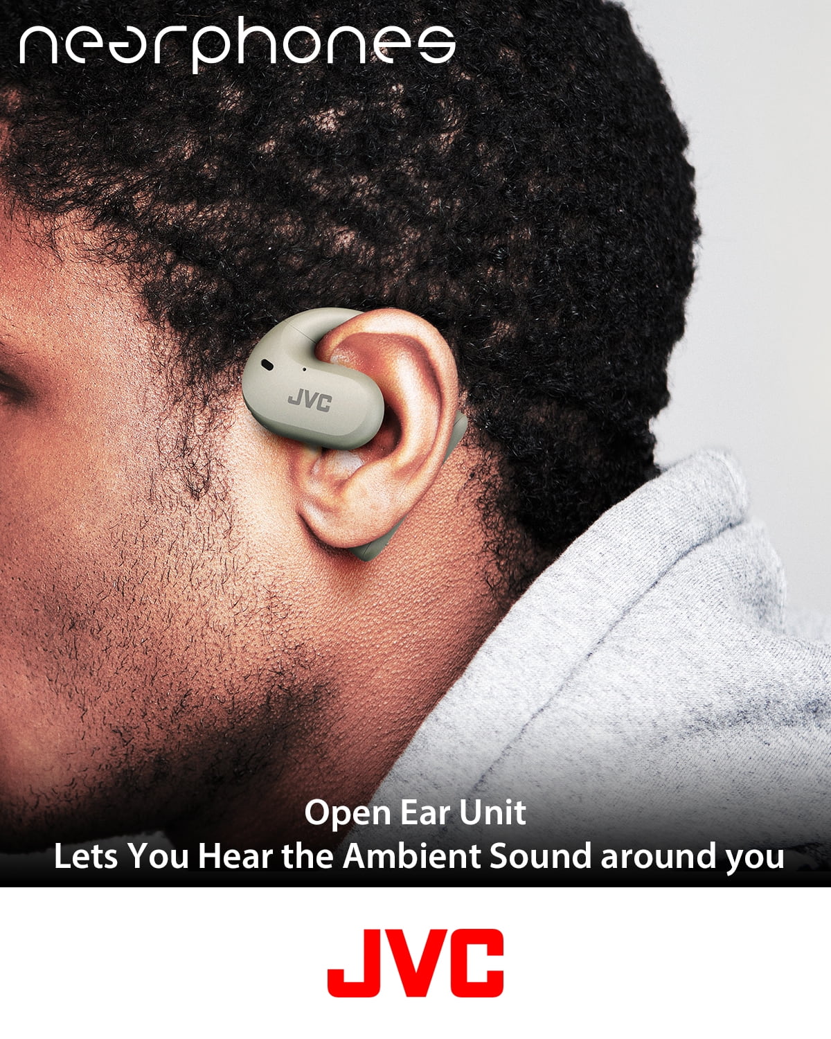 JVC Nearphones Open Ear True Wireless Headphones with 16mm Large Drivers for Powerful Sound, Single Ear use, and Long Battery Life (up to 17 Hours) - HANP35TW (White)